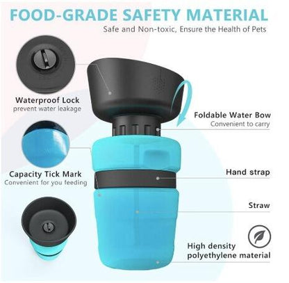 Aqusten Foldable Dog Water Bottle Travel Dispenser 520ml