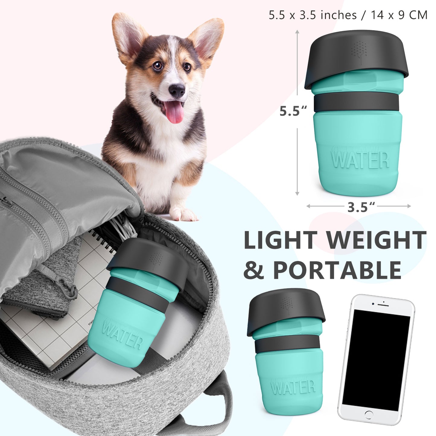Aqusten Foldable Dog Water Bottle Travel Dispenser 520ml