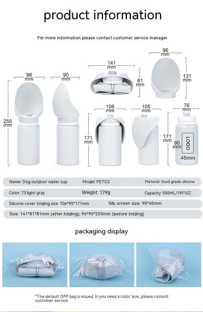 Aqusten Foldable Dog Water Bottle Silicone Travel Cup 550ml